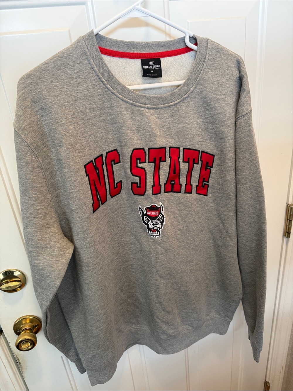 Colosseum Gray Crewneck Sweatshirt with Red NC STATE Applique